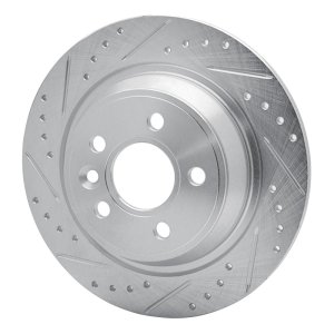 Ford Focus RS Brake Rotor (1) - Rear Left - R1 Concepts - Drilled & Slotted - Silver - `09-`15